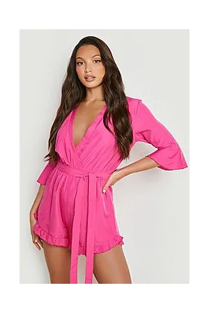Boohoo Tall Wrap Belted Woven Ruffle Playsuit