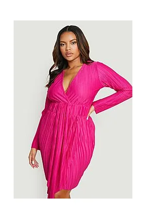 Boohoo Plus Plisse Drape Wrap Dress