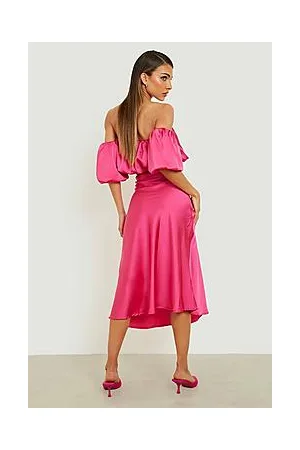 Boohoo Satin Bardot Crop & Midi Slip Skirt