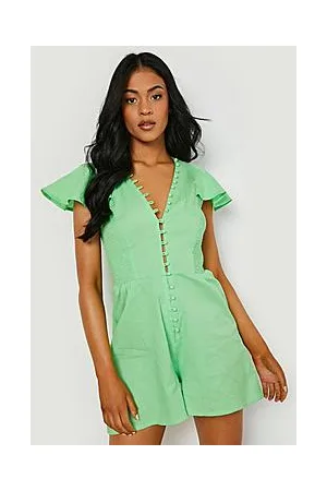 Boohoo Tall Linen Button Detail Flippy Playsuit