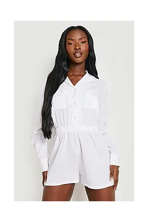 Boohoo Linen Pocket Detail Utility Playsuit