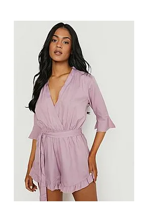 Boohoo Tall Wrap Belted Woven Ruffle Playsuit
