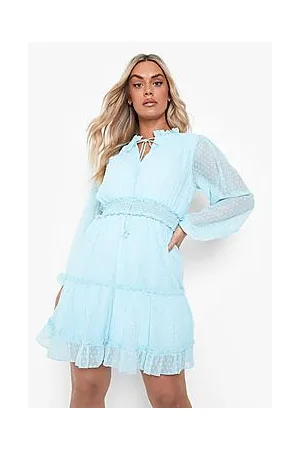 Boohoo Plus Dobby Mesh Tie Detail Mini Dress