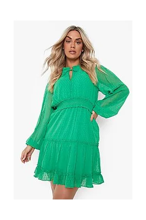 Boohoo Plus Dobby Mesh Tie Detail Mini Dress