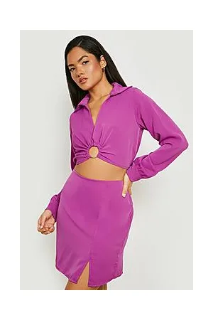 Boohoo O Ring Plunge Shirt & Split Side Mini Skirt