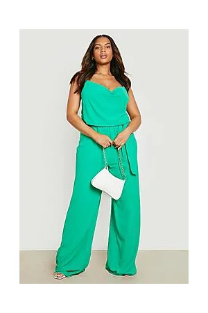 Boohoo Plus Woven Strappy Cowl Neck Belted Jumpsuit