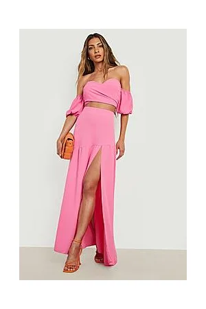 Boohoo Textured Bardot Crop & Split Maxi Skirt