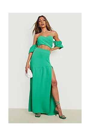 Boohoo Textured Bardot Crop & Split Maxi Skirt