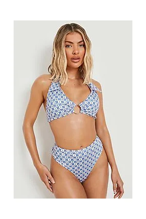 Boohoo Tile Print High Waisted Bikini Brief