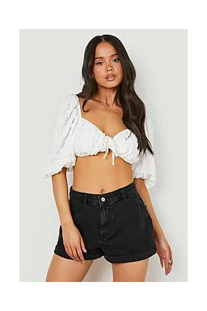 Boohoo Petite Roll Up Disco Denim Shorts