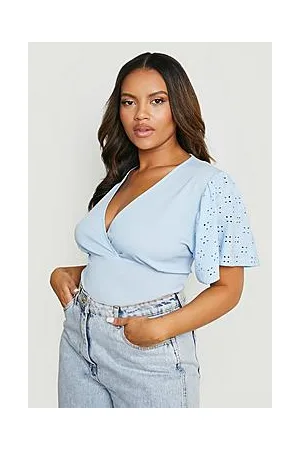 Boohoo Plus Wrap Broderie Sleeve Bodysuit
