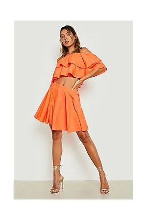 Boohoo Bardot Ruffle Detail Crop & Mini Skirt