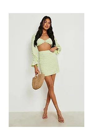 Boohoo Textured Volume Sleeve Crop & Mini Skirt