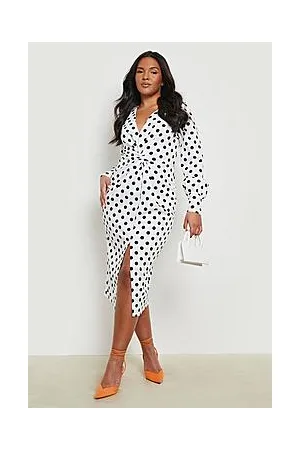 Boohoo Plus Polka Dot Twist Front Dress