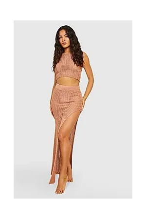 Boohoo Crochet Crop Maxi Skirt Beach Coord