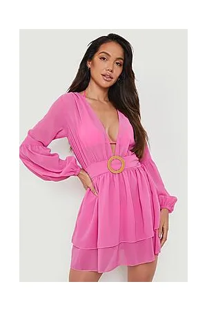 Boohoo Ring Belt Plunge Beach Dress