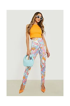 Boohoo Colour Pop Abstract Print Split Hem Leggings