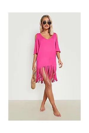 Boohoo Cold Shoulder Cut Out Tassel Beach Dress