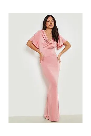 Boohoo Textured Slinky Drape Neck Bridesmaid Dress