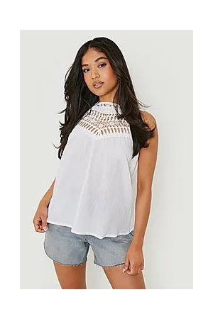 Boohoo Petite Crochet Trim Halter Cami