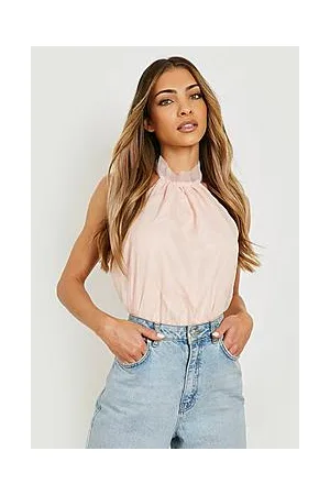 Boohoo Halter Organza Tie Detail Bodysuit