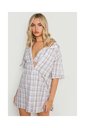 Boohoo Cotton Check Night Shirt And Bralet
