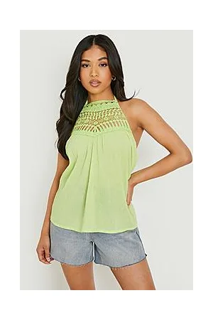 Boohoo Petite Crochet Trim Halter Cami