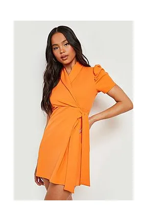 Boohoo Petite Puff Sleeve Wrap Blazer Dress