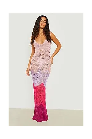 Boohoo Crochet Contrast Scallop Scoop Beach Dress