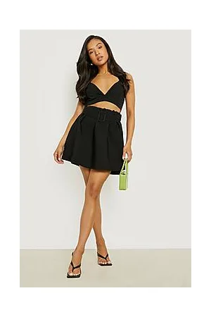Boohoo Petite Woven Belted Skater Skirt