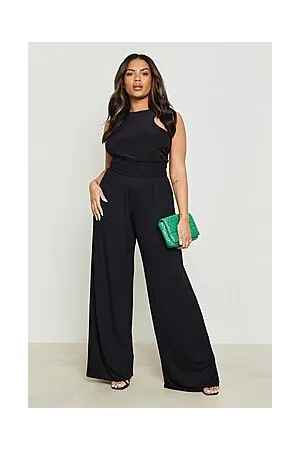 Boohoo Plus Shirred Waist Wide Leg Trousers