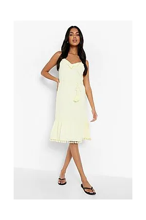 Boohoo Textured Tassel Straps Midi Skater Dress
