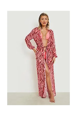 Boohoo Zebra Chiffon Belted Maxi Beach Kimono