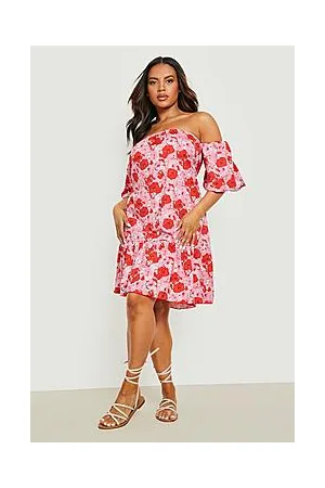 Boohoo Plus Puff Sleeve Floral Sun Dress