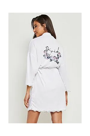 Boohoo Bride Floral Print Lace Trim Robe