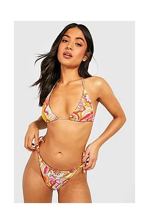 Boohoo Petite 70s Floral Tie Waist Triangle Bikini
