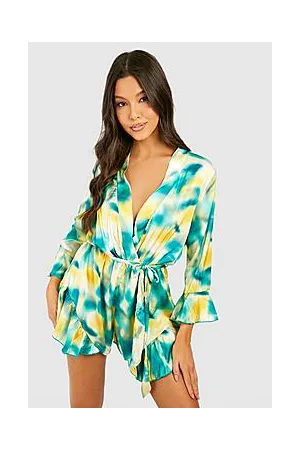 Boohoo Marble Flare Sleeve Wrap Dress