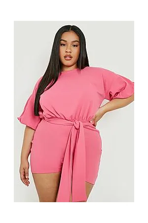 Boohoo Plus Puff Sleeve Tie Front Playsuit