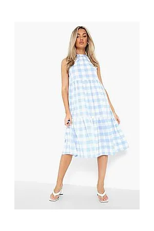 Boohoo Check Sleeveless Midi Skater Dress