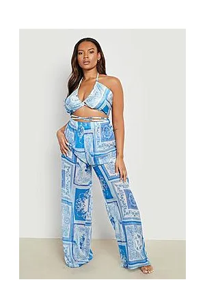 Boohoo Plus Scarf Print Beach Trousers