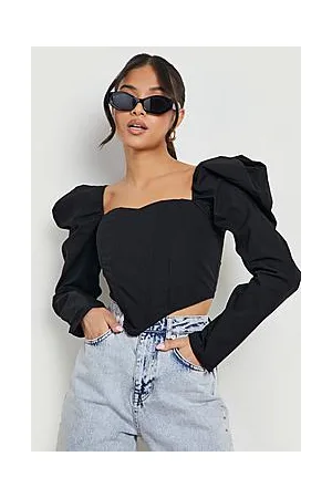 Boohoo Petite Volume Sleeve Cotton Corset Top