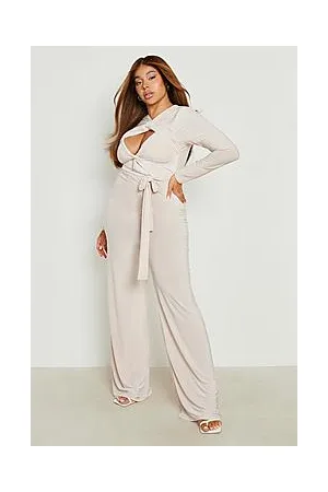 Boohoo Plus Double Knot Belted Wide Leg Jumpsuit