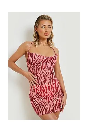 Boohoo Zebra Chiffon Cowl Neck Beach Mini Dress