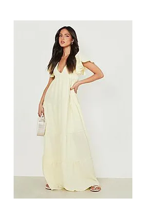 Boohoo Textured Frill Sleeve Tiered Maxi Dress