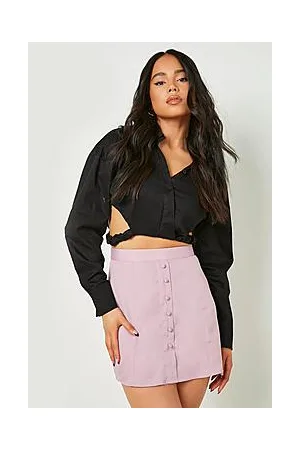 Boohoo Petite High Waist Button Front Mini Skirt