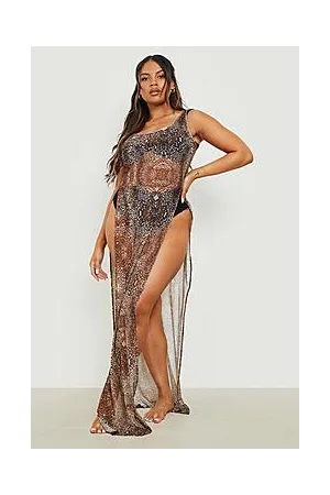 Boohoo Plus Leopard Split Maxi Beach Dress