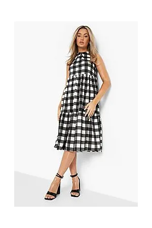 Boohoo Check Sleeveless Midi Skater Dress