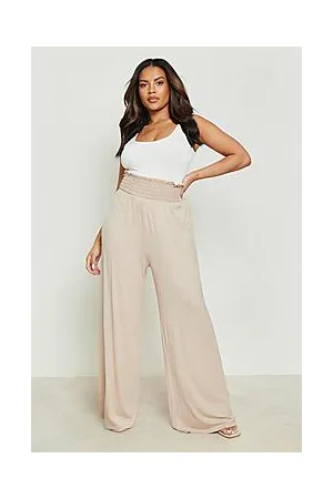 Boohoo Plus Shirred Waist Wide Leg Trousers
