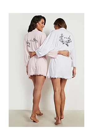 Boohoo Bridesmaid Floral Print Lace Trim Robe