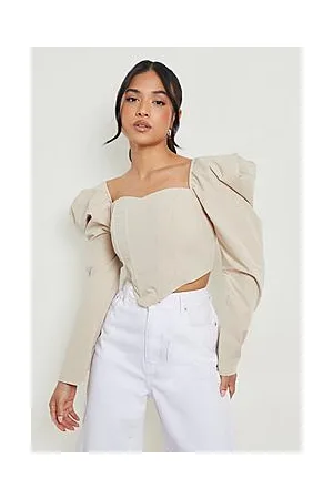 Boohoo Petite Volume Sleeve Cotton Corset Top